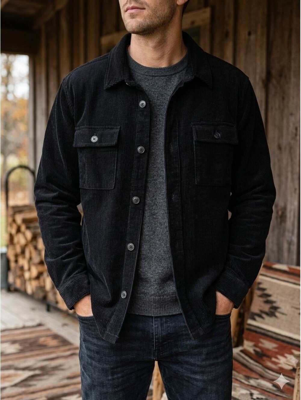 Valor Collective Black Corduroy Button Up Shirt Jacket Shacket XL Heavy Fall